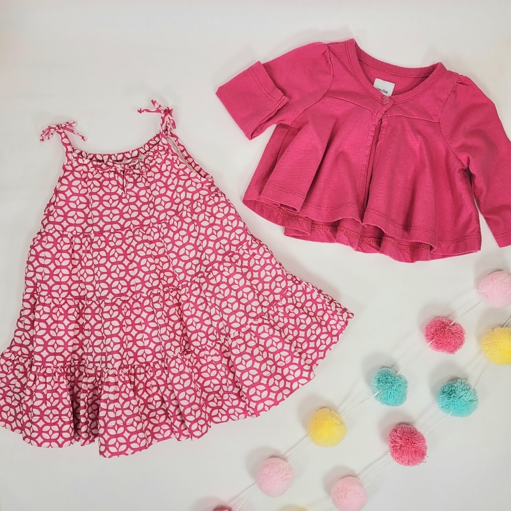 BabyGap Pink Patterned Dress and Cardigan Set